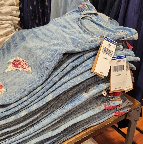 SOLD! Polo Ralph Lauren Mens Sulivan Slim Patchwork Bandana Distressed Jean 3430 - Picture 1 of 12